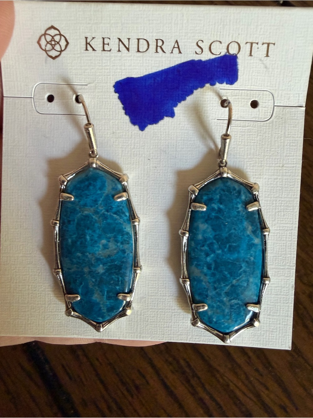 Kendra Scott Elle Drop Earrings silver Tone Bronze Veined Turquoise Magnesite - Picture 5 of 8